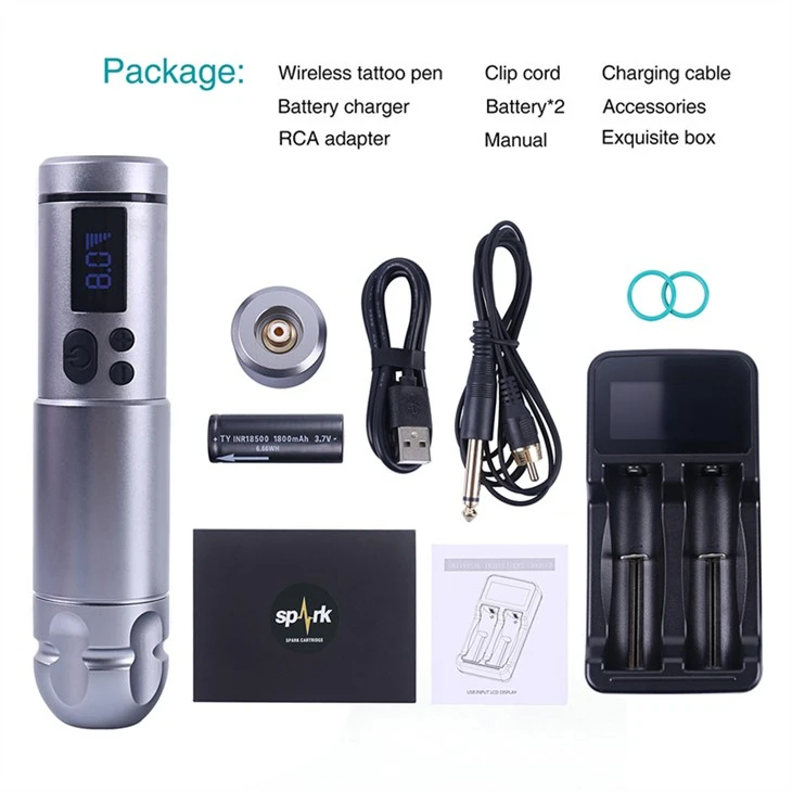 2 Batteries Spark Tattoo Machine Wireless Professional Tattoo Supply