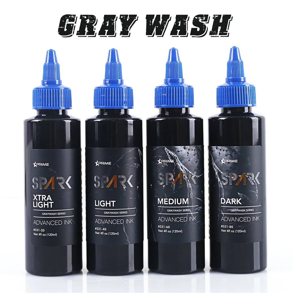 Spark Graywash Tattoo Ink - 4 Oz Bottle Set